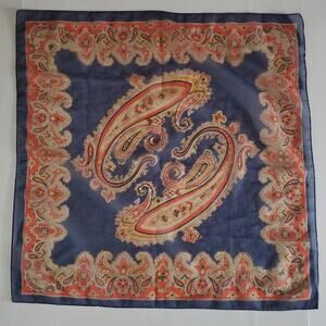 Vintage Fashion Scarf BLUE RED PAISLEY Sheer Chiffon 25" SQUARE